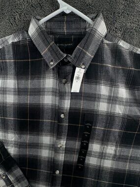 NWT Banana Republic Flannel Button Up Black Check Men Soft $70 XL Slim Untucked